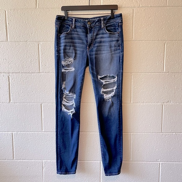 American Eagle Outfitters Denim - AEO Distressed Dark Wash Jegging Jean 14 Long